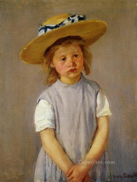 Little Girl in a Big Straw Hat and a Pinnafore mothers children Mary Cassatt Oil Paintings
